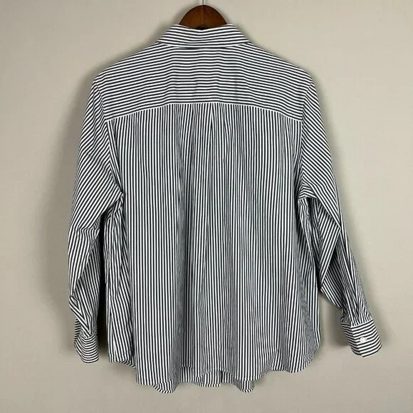 LAFAYETTE 148 NY Shirt Womens 1X‎ Gray White Button Front Striped Blouse Office - Picture 6 of 9